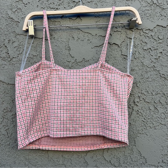 Just Polly Pink Houndstooth Crop Top Size L - Picture 2 of 3